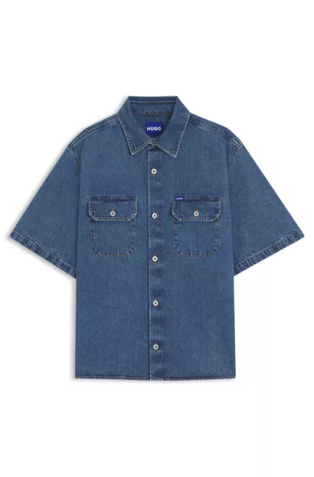 Oversized Hemd aus blauem Denim mit kontrastierenden Nähten