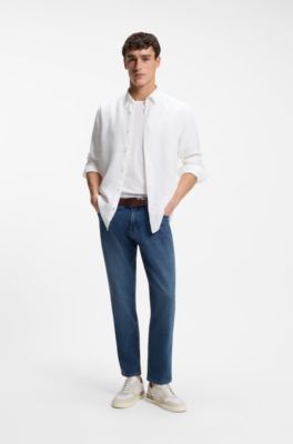 Slim-fit shirt in linen, White