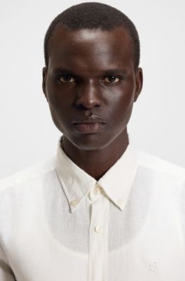 Slim-fit shirt in linen, White