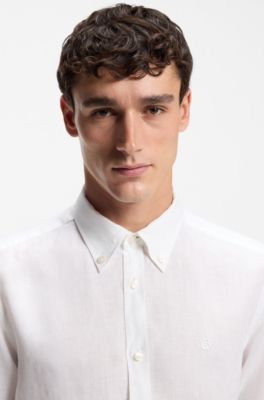 Slim-fit shirt in linen, White