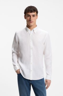 Slim-fit shirt in linen, White