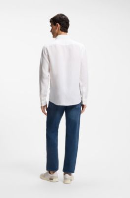 Slim-fit shirt in linen, White