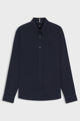 Slim-fit shirt in linen, Dark Blue