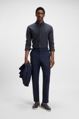 Slim-fit shirt in linen, Dark Blue