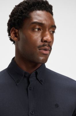 Slim-fit shirt in linen, Dark Blue