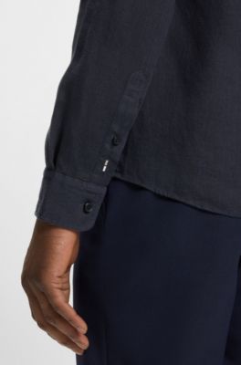 Slim-fit shirt in linen, Dark Blue