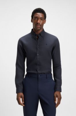 Slim-fit shirt in linen, Dark Blue