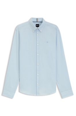 Slim fit-skjorta i linne, Ljusbl&aring;