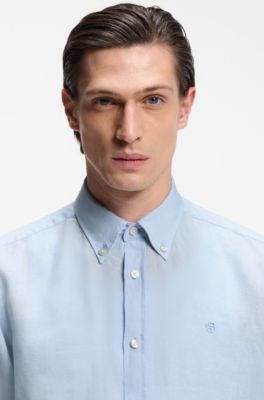 Slim-fit shirt in linen, Light Blue