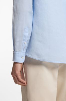 Slim-fit shirt in linen, Light Blue