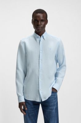 Slim-fit shirt in linen, Light Blue
