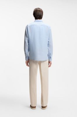 Slim-fit shirt in linen, Light Blue