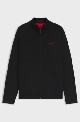 Cotton-blend zip-up jacket with waffle structure, Black