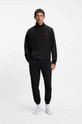 Cotton-blend zip-up jacket with waffle structure, Black