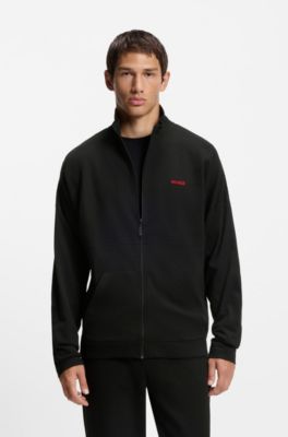 Cotton-blend zip-up jacket with waffle structure, Black