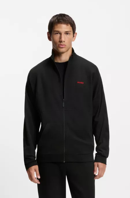 Cotton-blend zip-up jacket with waffle structure