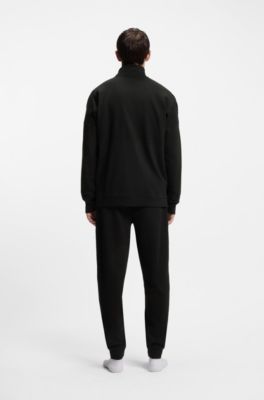 Cotton-blend zip-up jacket with waffle structure, Black