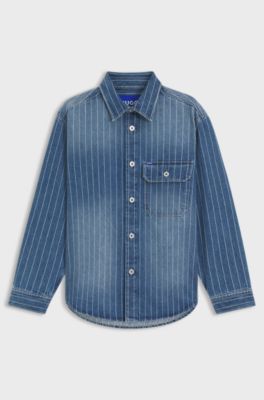 Oversized-fit shirt in blue striped denim, White stripes