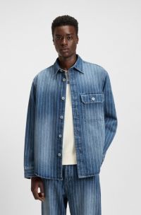 Oversized overhemd van blauw gestreept denim, Blauw