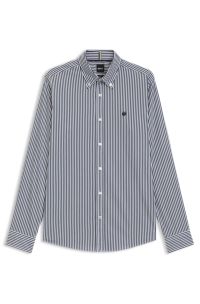 Slim-fit shirt in a striped cotton blend, Blue Patterned