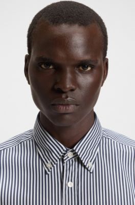 Slim-fit shirt in a striped cotton blend, Blue Stripes