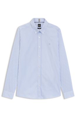 Slim-fit shirt in a striped cotton blend, Blue Patterned