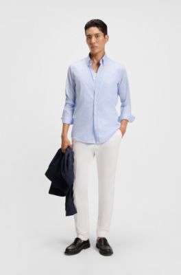 Slim-fit shirt in a striped cotton blend, Blue Patterned