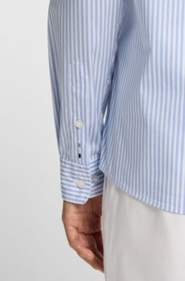 Slim-fit shirt in a striped cotton blend, Blue Patterned