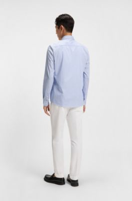 Slim-fit shirt in a striped cotton blend, Blue Patterned