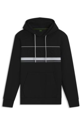 【送料&関税込】Hugo Boss Hoodie BOSS - Cotton-blend hoodie with stripe details - Black