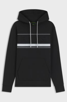 Cotton-blend hoodie with stripe details, Black