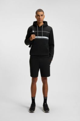 Cotton-blend hoodie with stripe details, Black