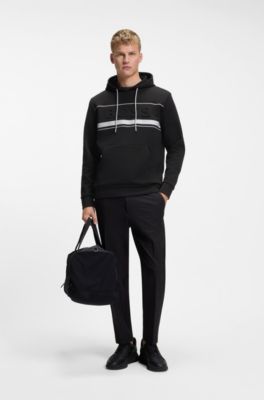 Cotton-blend hoodie with stripe details, Black