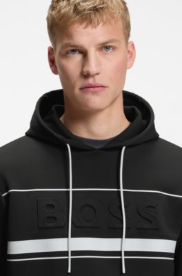 Cotton-blend hoodie with stripe details, Black