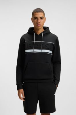 Cotton-blend hoodie with stripe details, Black