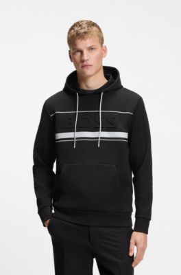 Cotton-blend hoodie with stripe details, Black