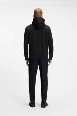 Cotton-blend hoodie with stripe details, Black