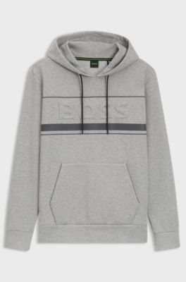Cotton-blend hoodie with stripe details, Grey