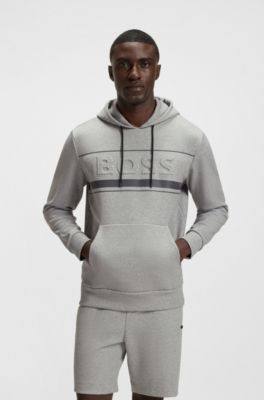 Cotton-blend hoodie with stripe details, Grey