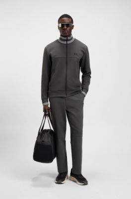 Cotton-blend tracksuit bottoms with striped waistband, Dark Grey