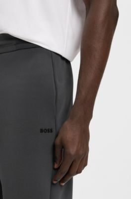 Cotton-blend tracksuit bottoms with striped waistband, Dark Grey