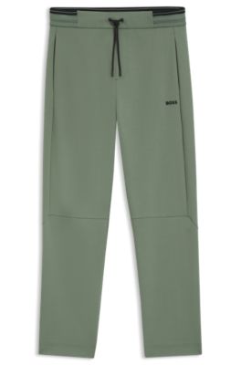 Trainingsbroek met gestreepte tailleband van katoenmix, Groen