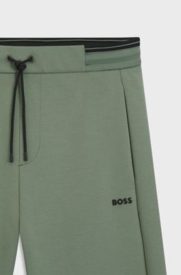 Cotton-blend tracksuit bottoms with striped waistband, Green