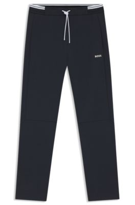 Cotton-blend tracksuit bottoms with striped waistband, Dark Blue
