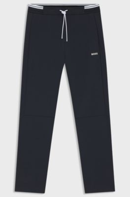 Cotton-blend tracksuit bottoms with striped waistband, Dark Blue