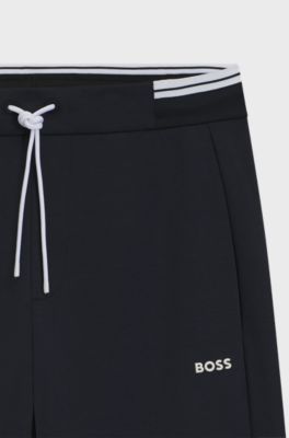 Cotton-blend tracksuit bottoms with striped waistband, Dark Blue