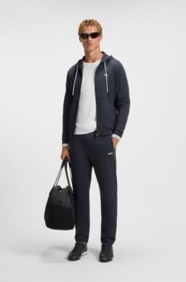 Cotton-blend tracksuit bottoms with striped waistband, Dark Blue