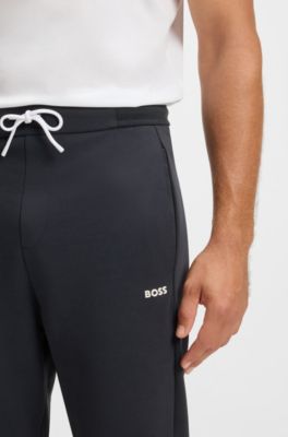 Cotton-blend tracksuit bottoms with striped waistband, Dark Blue