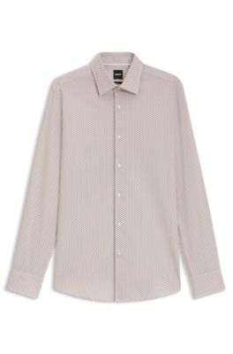 Slim-fit shirt in printed cotton twill, Beige Patterned