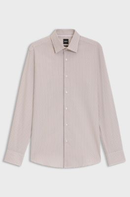 Slim-fit shirt in printed cotton twill, Beige Patterned